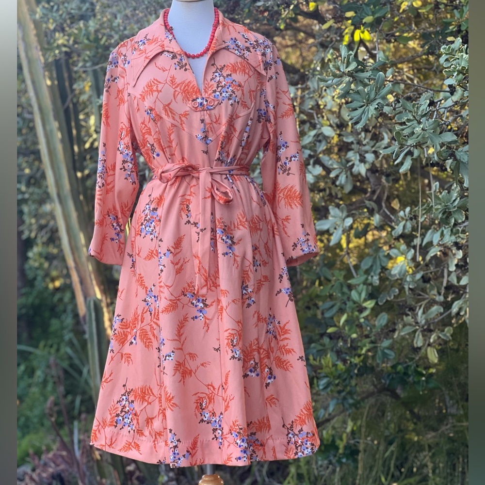 Vintage Handmade Sherbet Orange Floral Dress|plus size - Picture 11 of 11